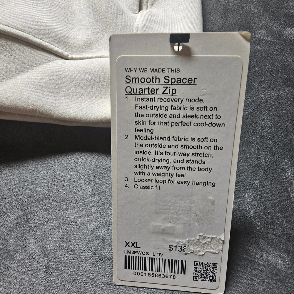 Lululemon Smooth Spacer Quarter Zip Men's XXL Light Ivory Pullover‎ LM3FWQS NEW
